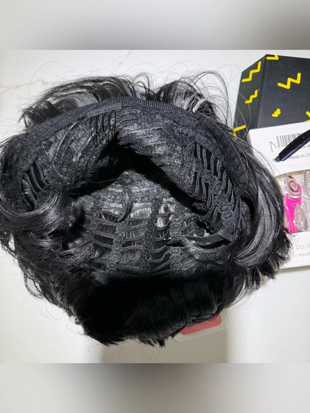 HAIR, Pixie with Nails, Long Bangs, Spiral Crown, Black with Silver highlights